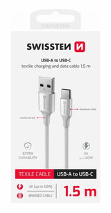 Swissten USB-A naar USB-C Kabel - 1,5 Meter - Wit voor Eenvoudig Opladen