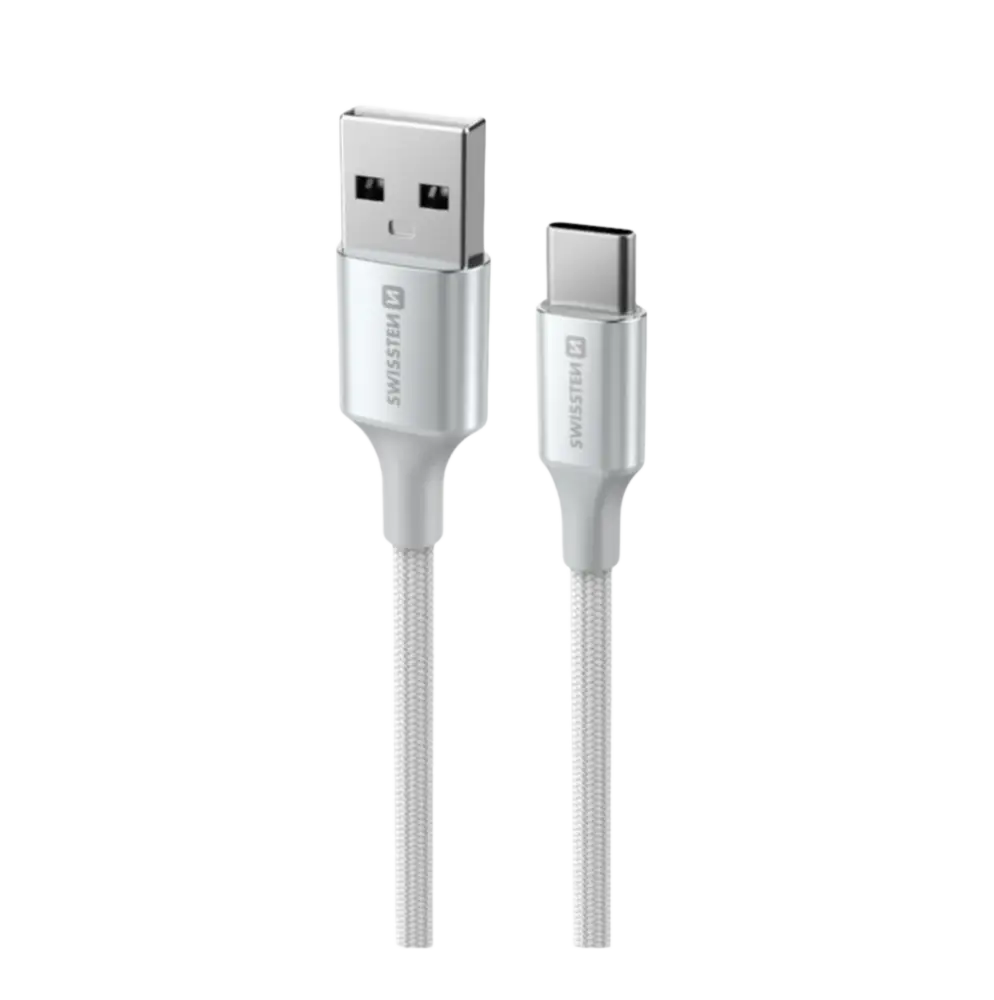Swissten USB-A naar USB-C Kabel - 1,5 Meter - Wit voor Eenvoudig Opladen