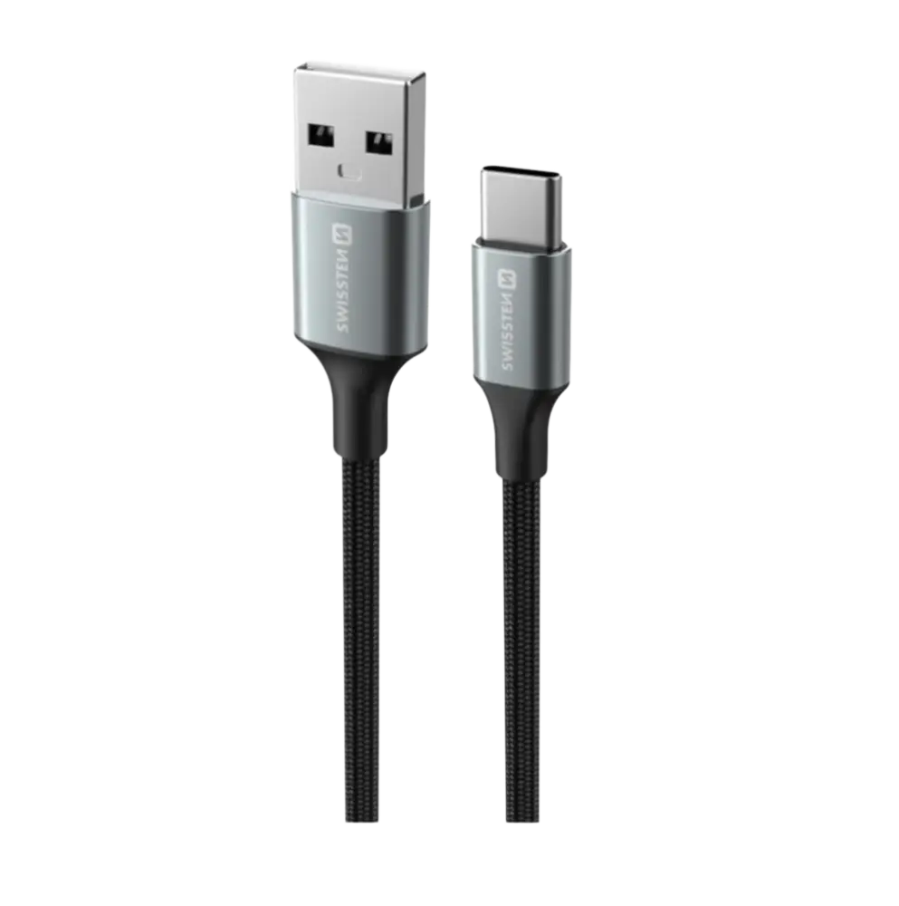 Swissten USB-A naar USB-C Kabel - 1,5 Meter - Zwart voor Eenvoudige Oplading