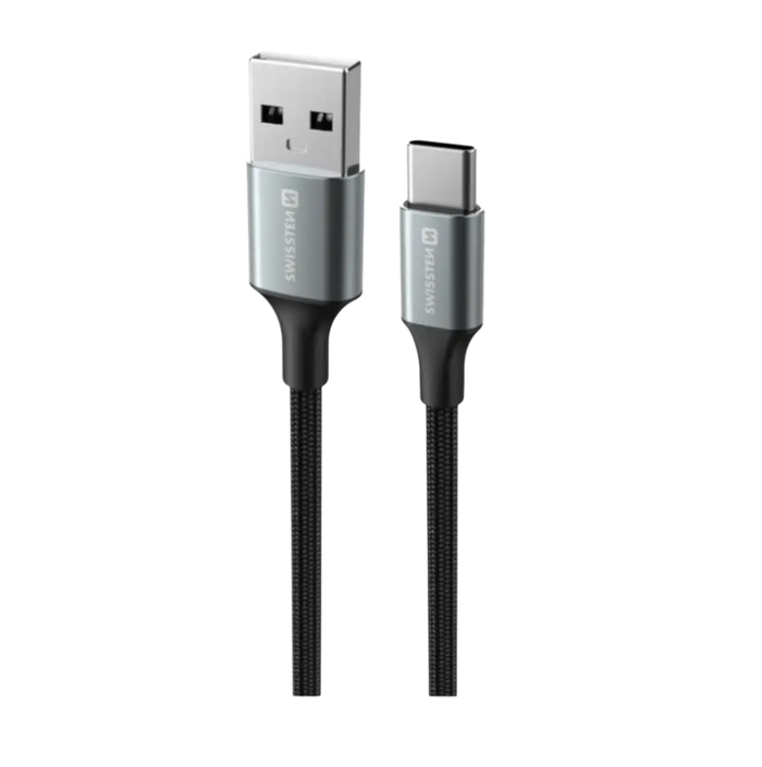 Swissten USB-A naar USB-C Kabel - 1,5 Meter - Zwart voor Eenvoudige Oplading