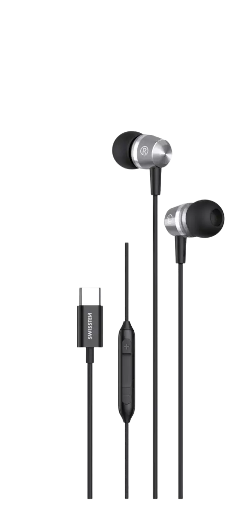 Swissten USB-C Metallic Oordopjes – 1,2 Meter Zwart
