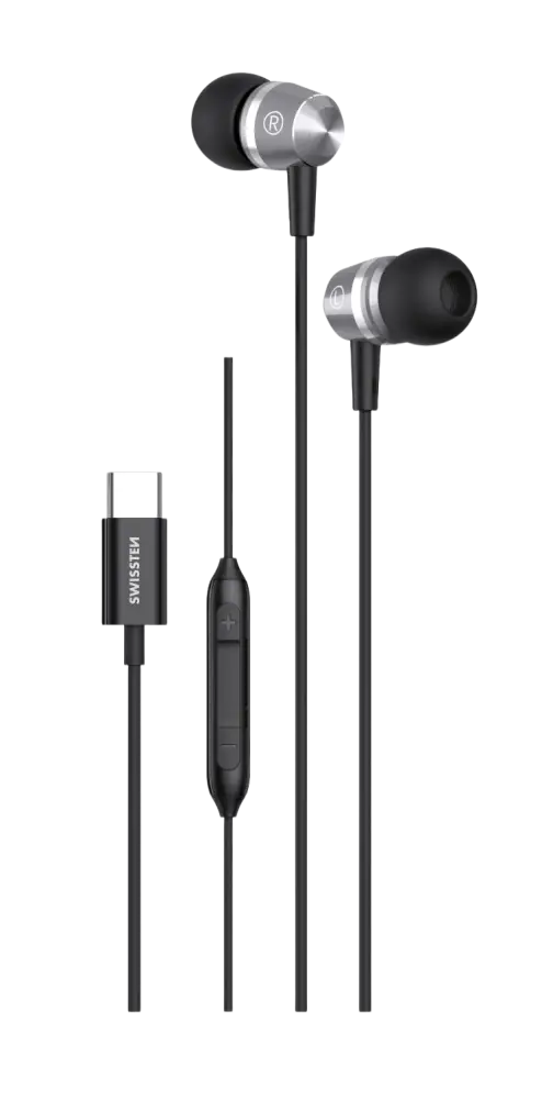 Swissten USB-C Metallic Oordopjes – 1,2 Meter – Zwart
