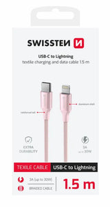Swissten USB-C naar Lightning Kabel – 1,5 meter Roze