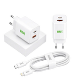 Wave WA-100-10 Travel Charger Dual USB-C 35W + PD Kabel 1M – Wit - Bundel Oplader