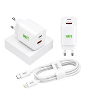 Wave WA-100-10 Travel Charger Dual USB-C 35W + PD Kabel 1M – Wit - Bundel Oplader