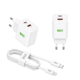 Wave WA-100-10 Travel Charger Dual USB-C 35W + PD Kabel 1M – Wit - Bundel Oplader