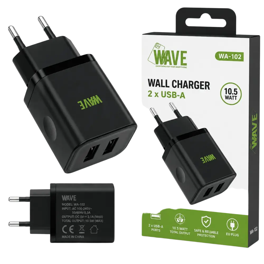 Wave WA-102 USB Wandlader 10.5W – 2x USB-A Zwart