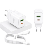 Wave WA-166-10 Travel Fast Charger USB-A & USB-C 20W + naar Lightning Kabel 1M – Wit - Bundel Oplader