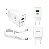 Wave WA-166-20 Travel Fast Charger USB-A & USB-C 20W + naar Kabel 1M – Wit - Bundel Oplader