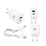 Wave WA-166-20 Travel Fast Charger USB-A & USB-C 20W + naar Kabel 1M – Wit - Bundel Oplader