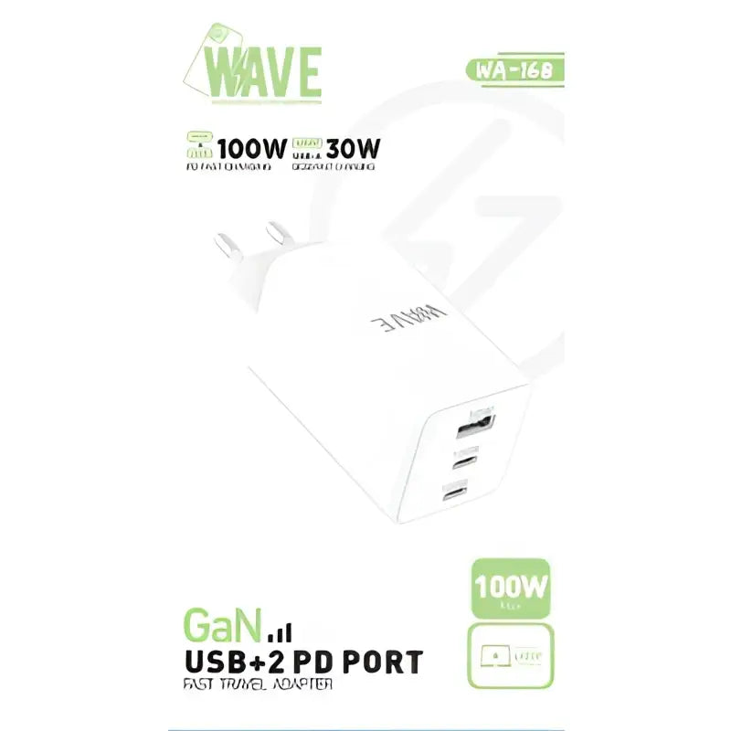 Wave WA-168 GaN Reisadapter - Snel en Veilig Opladen tot 100W PD + 30W USB-A