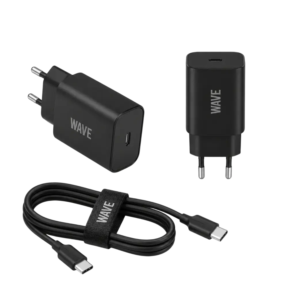 Wave WA-169-10 Super Fast Travel Charger USB-C 25W + naar Kabel 1M – Zwart - Bundel Oplader