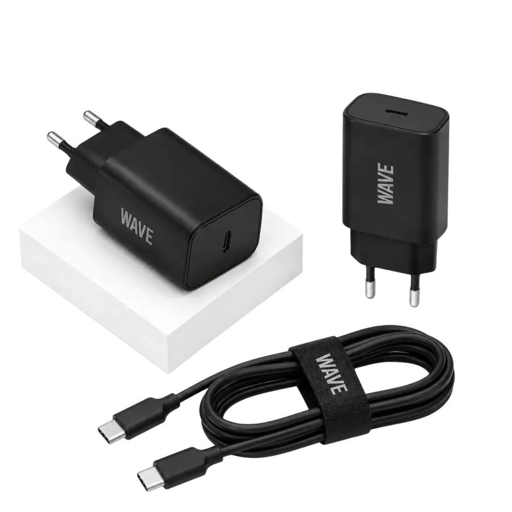 Wave WA-169-10 Super Fast Travel Charger USB-C 25W + naar Kabel 1M – Zwart - Bundel Oplader
