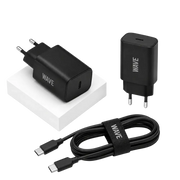 Wave WA-169-10 Super Fast Travel Charger USB-C 25W + naar Kabel 1M – Zwart - Bundel Oplader