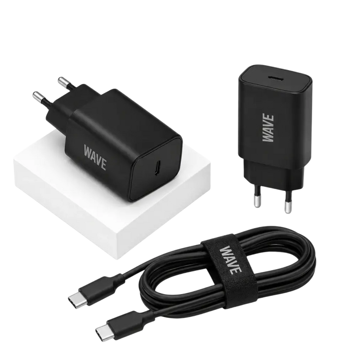 Wave WA-169-10 Super Fast Travel Charger USB-C 25W + USB-C naar USB-C Kabel 1M – Zwart
