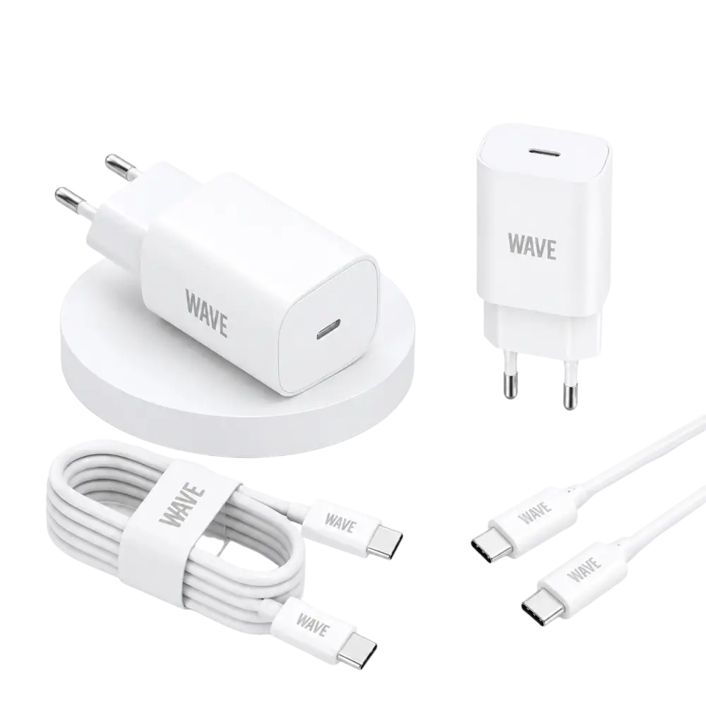 Wave WA-170-10 Super Fast Travel Charger USB-C 25W + naar Kabel 1M – Wit - Bundel Oplader