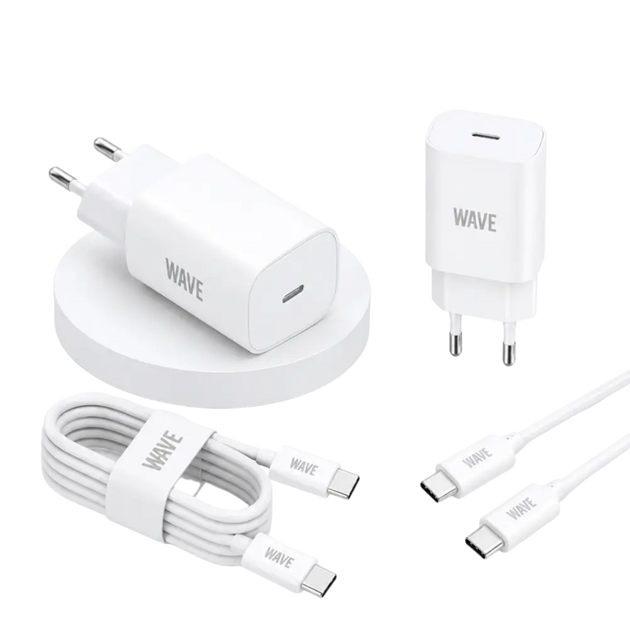 Wave WA-170-10 Super Fast Travel Charger USB-C 25W + USB-C naar USB-C Kabel 1M – Wit