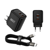 Wave WA-174-10 Wall Charger Dual USB-C 35W + naar Kabel - Bundel Oplader
