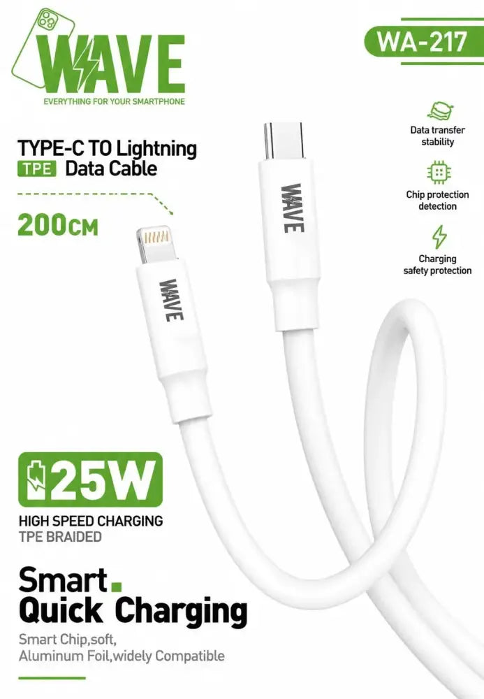 Wave WA-217 USB-C naar Lightning Kabel 25W – 2 meter Wit