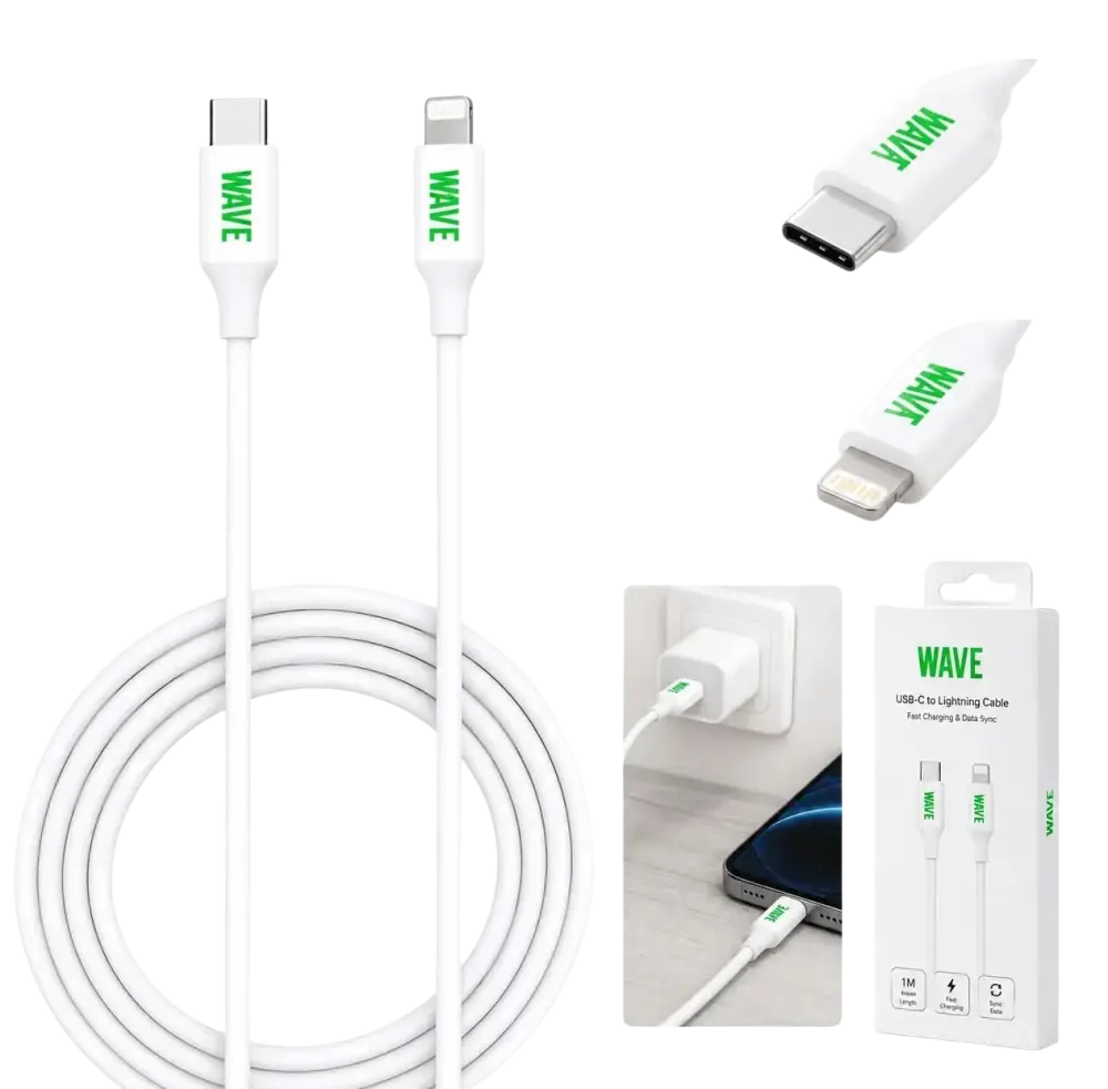 Wave WA-6 USB-C naar Lightning Kabel 1 Meter - Snelladen tot 20W (Wit) - Wit