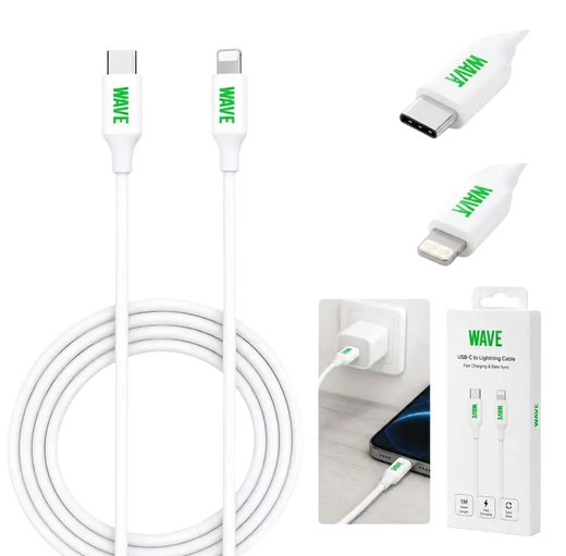 Wave WA-6 Câble USB-C vers Lightning 1 Mètre - Charge rapide jusqu'à 20W (Blanc)