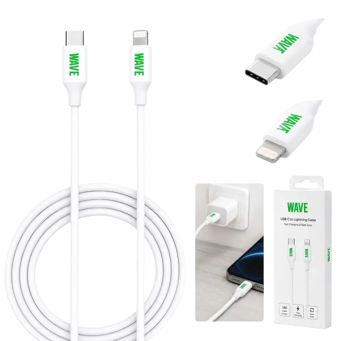 Wave WA-6 USB-C naar Lightning Kabel 1 Meter - Snelladen tot 20W (Wit)