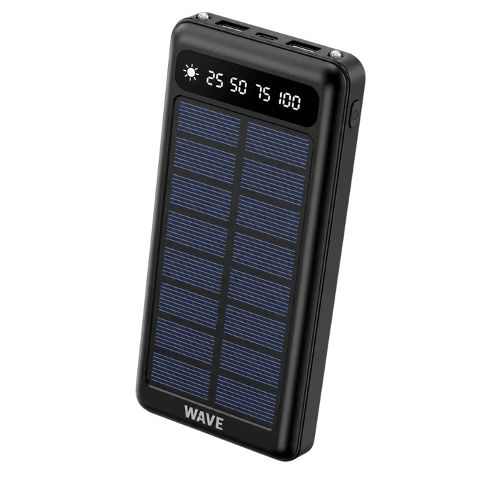 Wave WA-89 Solar Powerbank 10000mAh – USB-C – LED Display – Zwart