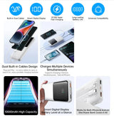 WiWU Powerbank 10.000 mAh met 2-in-1 Kabel en Digitaal Display – Wit
