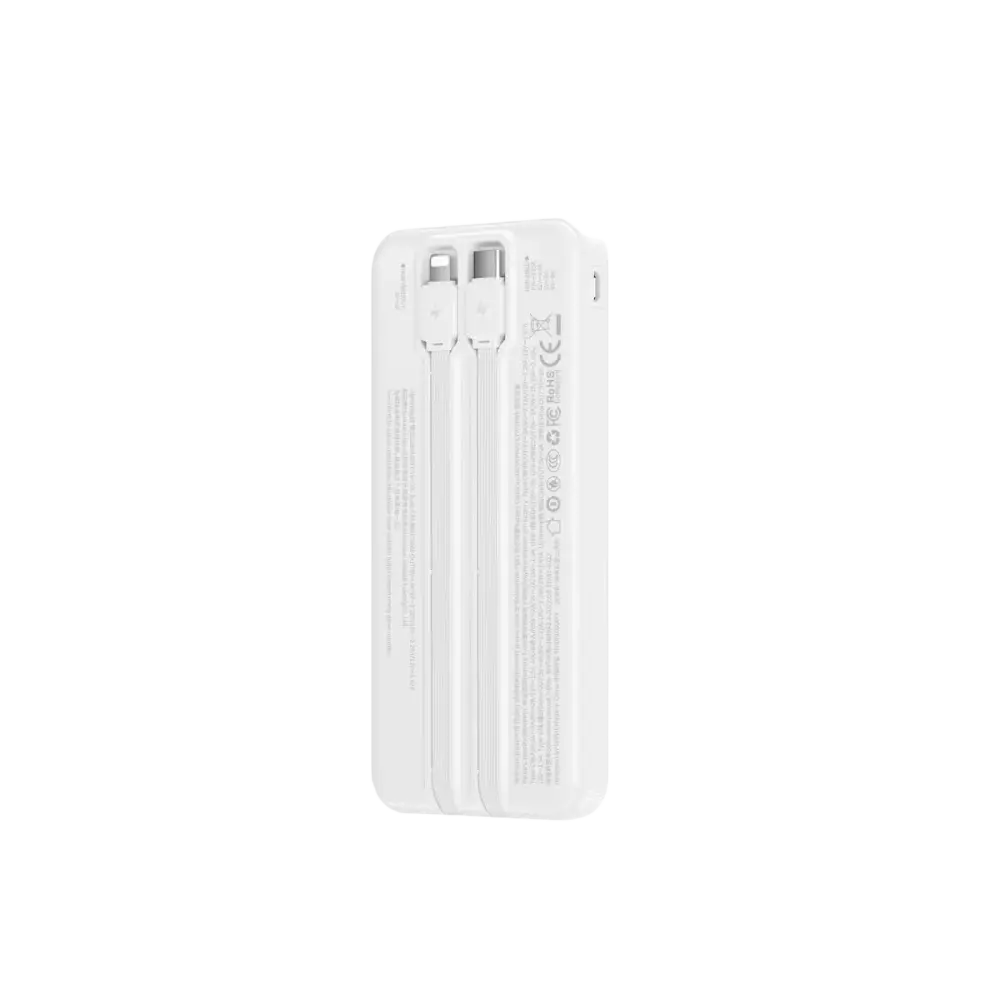 WiWU powerbank 10.000 mAh met 2-in-1 kabel en digitaal display in witte kleur