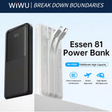 WiWU Powerbank 10.000 mAh met 2-in-1 Kabel en Digitaal Display – Wit