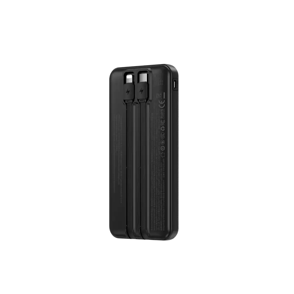 WiWU Powerbank 10.000 mAh met 2-in-1 Kabel en Digitaal Display – Zwart