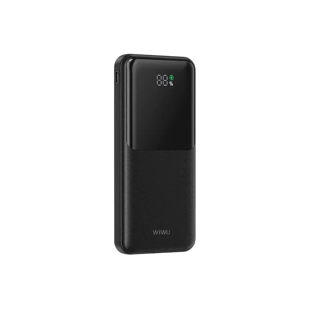 WiWU powerbank 10000 mAh met ingebouwde kabel en digitaal display in zwart