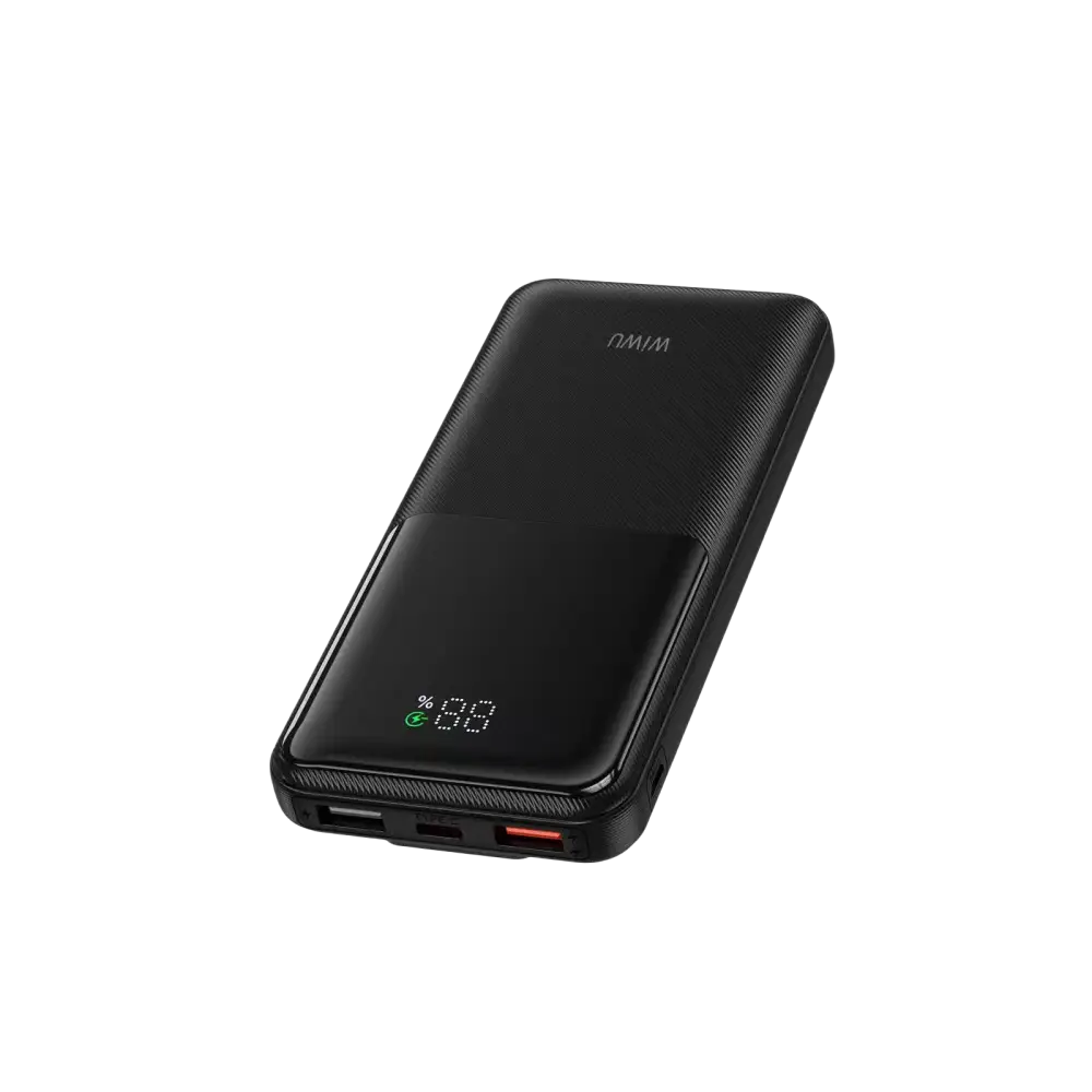 WiWU powerbank 10000 mAh met ingebouwde kabel en digitaal display in zwart
