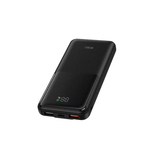 Batterie externe WiWU 10 000 mAh avec câble 2-en-1 et écran numérique – Noir
