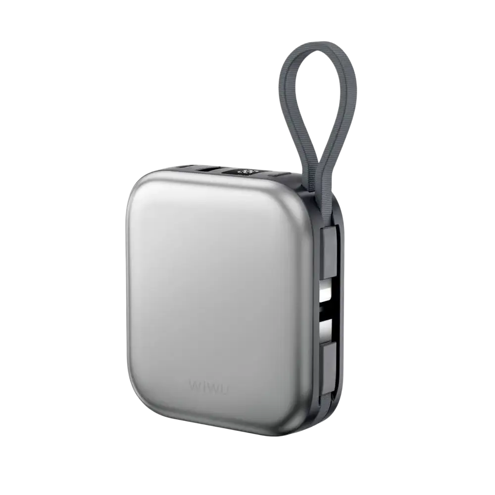 WiWU Powerbank 10.000 mAh met 2-in-1 Kabel en Draadloos Laden – Grijs