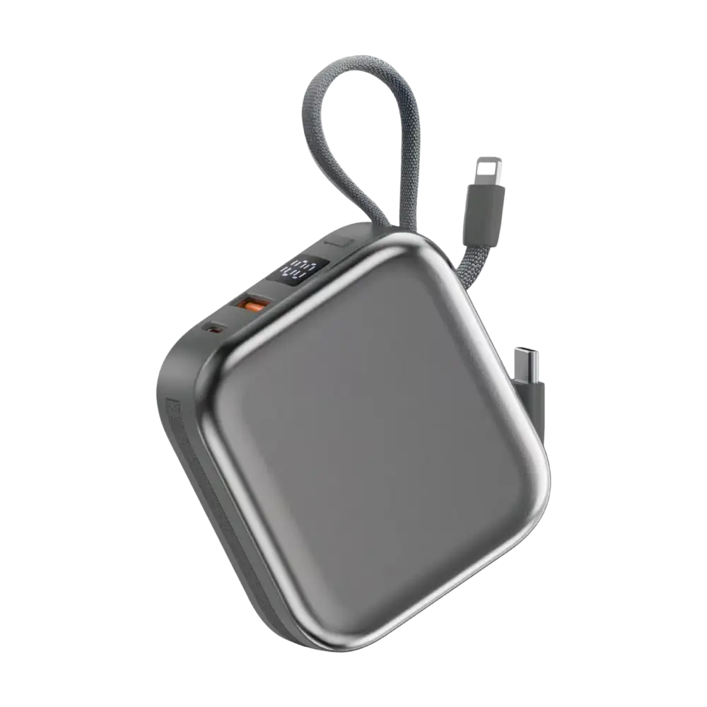 WiWU Powerbank 10.000 mAh met 2-in-1 Kabel en Draadloos Laden – Grijs