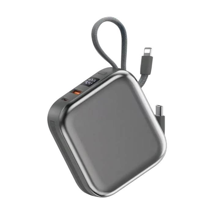 WiWU Powerbank 10.000 mAh met 2-in-1 Kabel en Draadloos Laden – Grijs