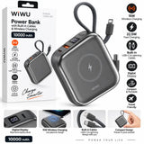 WiWU Powerbank 10.000 mAh met 2-in-1 Kabel en Draadloos Laden – Grijs
