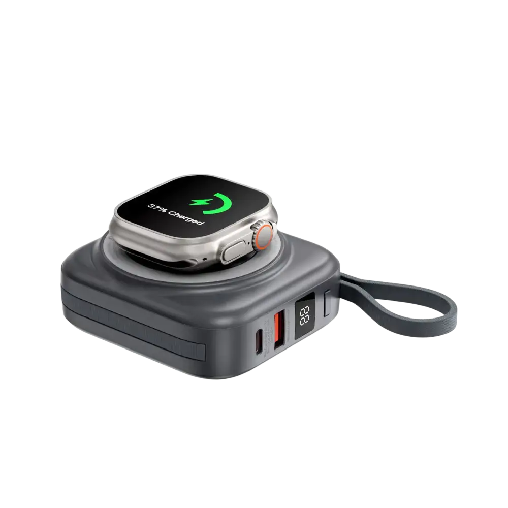 WiWU Powerbank 10.000 mAh met 2-in-1 Kabel en Draadloos Laden – Grijs
