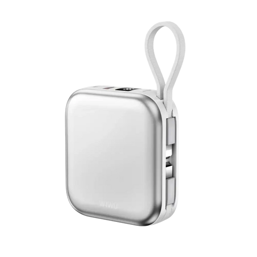 WiWU Powerbank 10 000 mAh avec câble 2-en-1 et recharge sans fil – Blanc