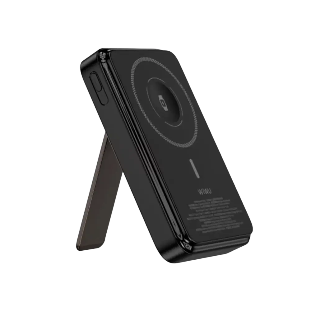 WiWU Powerbank 10.000 mAh met 2-in-1 Kabel en Kickstand – Zwart