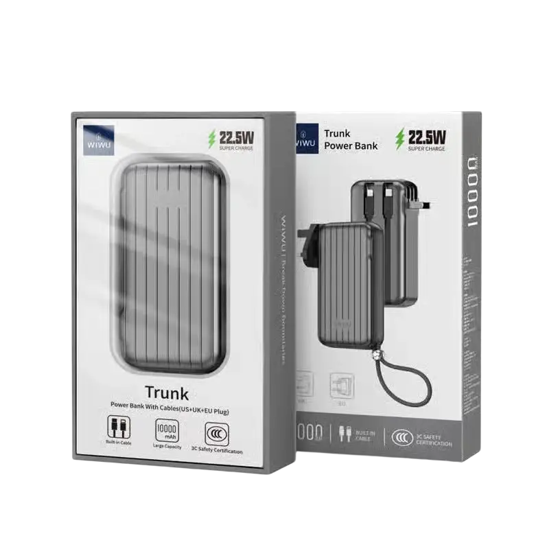 WiWU Powerbank 10.000 mAh 3-in-1 met Wereldstekker – Zwart