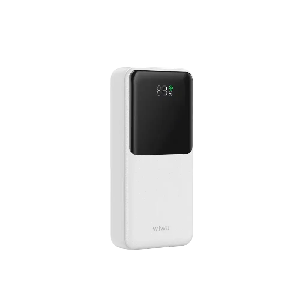 WiWU Powerbank 20.000 mAh met 2-in-1 Kabel en Digitaal Display – Wit