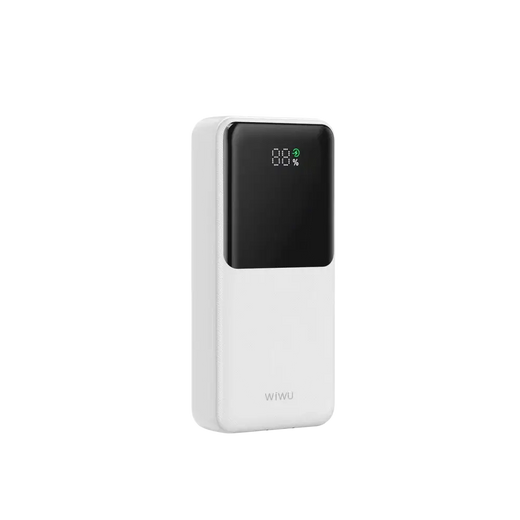 WiWU Powerbank 20 000 mAh avec câble 2-en-1 et écran numérique – Blanc