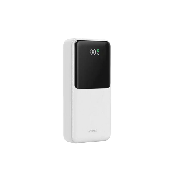 WiWU Powerbank 20.000 mAh met 2-in-1 Kabel en Digitaal Display – Wit