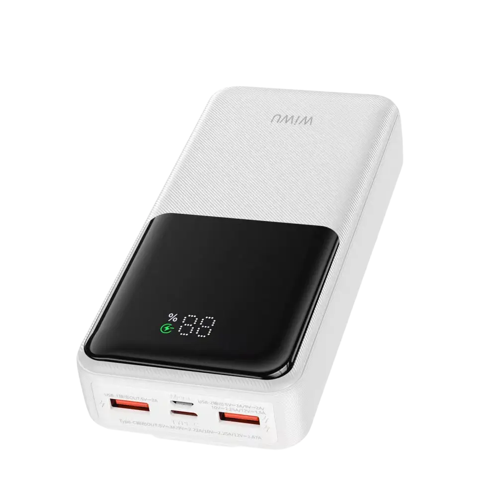 WiWU powerbank 20000 mAh met ingebouwde kabels en digitaal display voor batterijpercentage