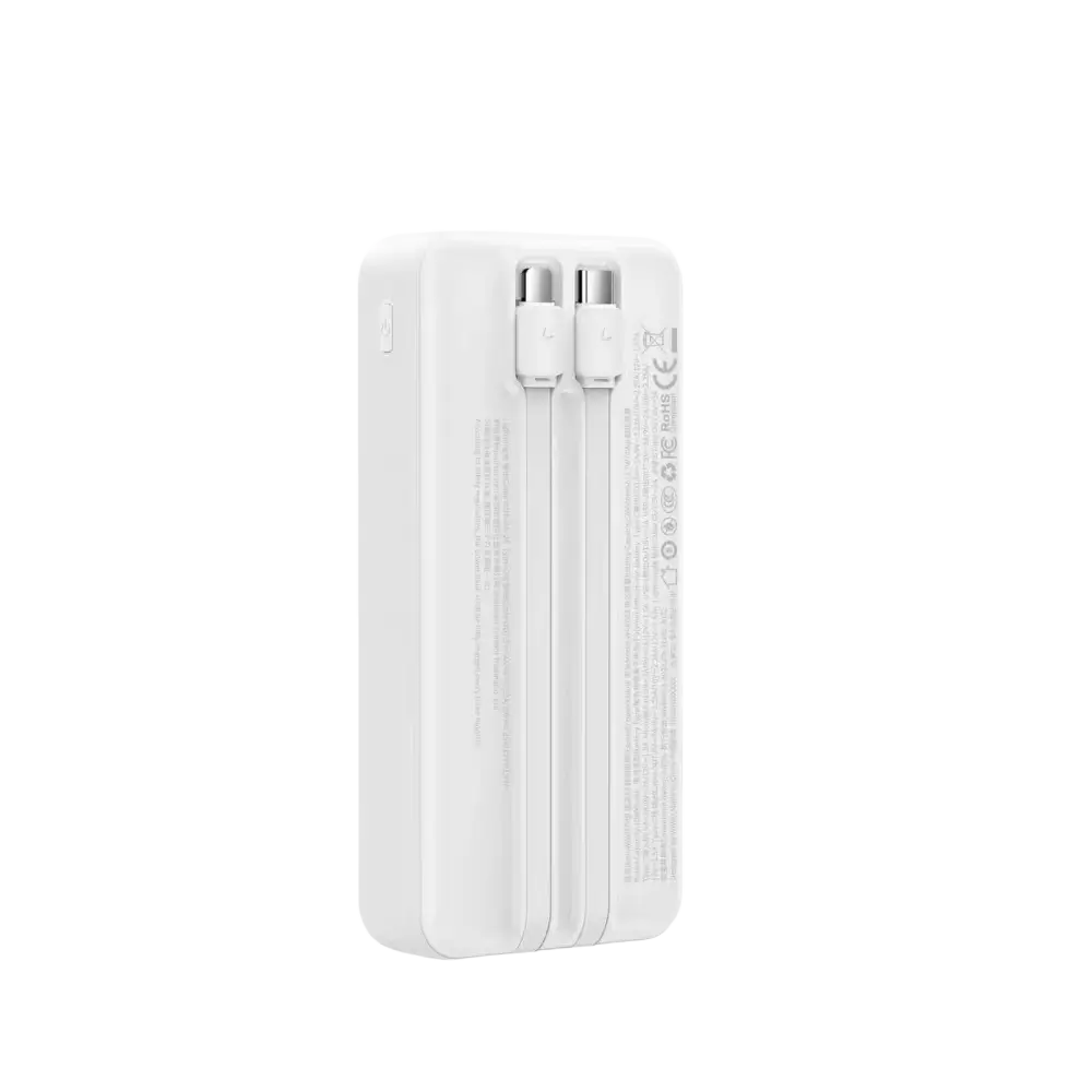 WiWU Powerbank 20.000 mAh met ingebouwde kabels en digitaal display in het wit