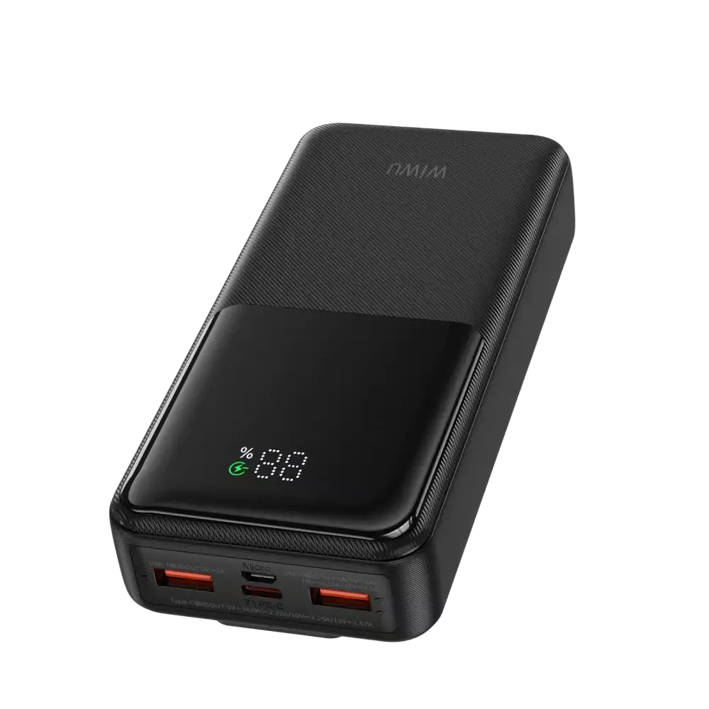 WiWU 20.000 mAh powerbank met 2-in-1 kabel en digitaal display in zwart