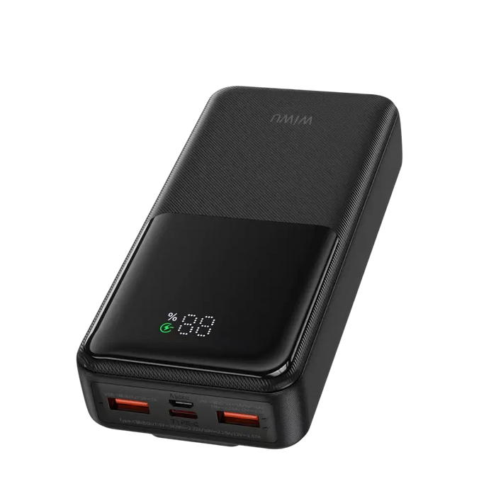 WiWU Powerbank 20.000 mAh met 2-in-1 Kabel en Digitaal Display – Zwart