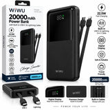 WiWU Powerbank 20.000 mAh met 2-in-1 Kabel en Digitaal Display – Zwart